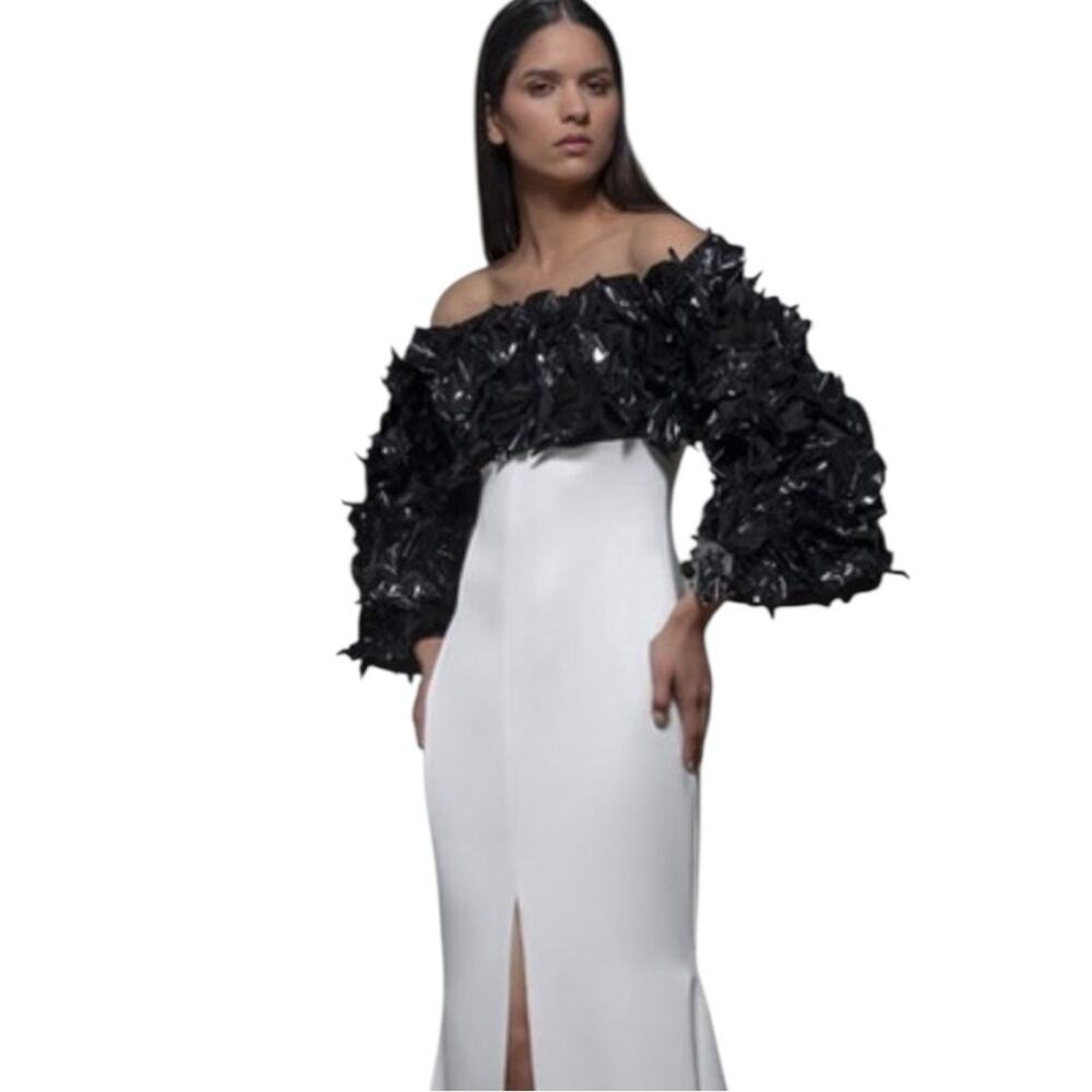 Isabel Sanchis Berceto Ruffle Mermaid Dress Size 10 Black / White - Picture 4 of 8